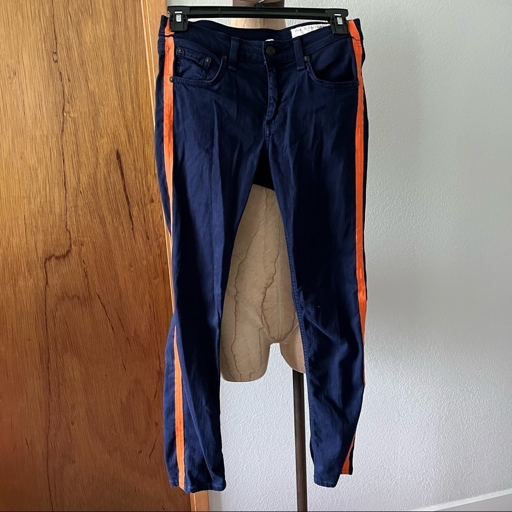 RAG & BONE sz 25 Skinny Leg Jeans Navy Blue Orange Stripe